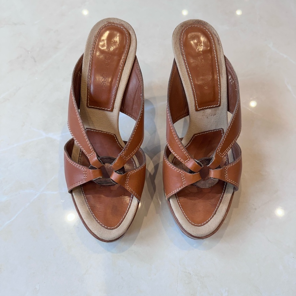 Vintage Sergio Rossi Brown Leather Mule Heels